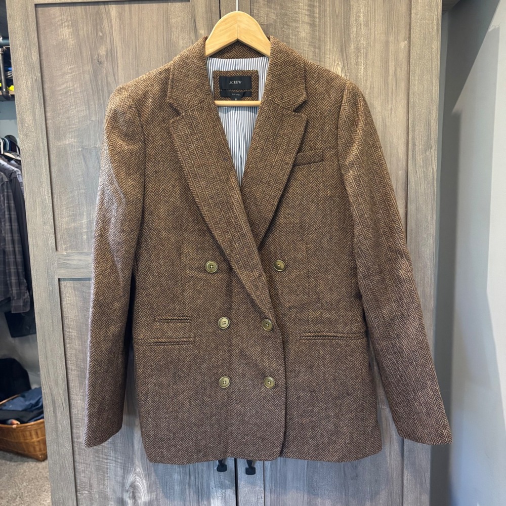 J.Crew Bristol Blazer Brown Herringbone Wool Abraham Moon British Cloth 8